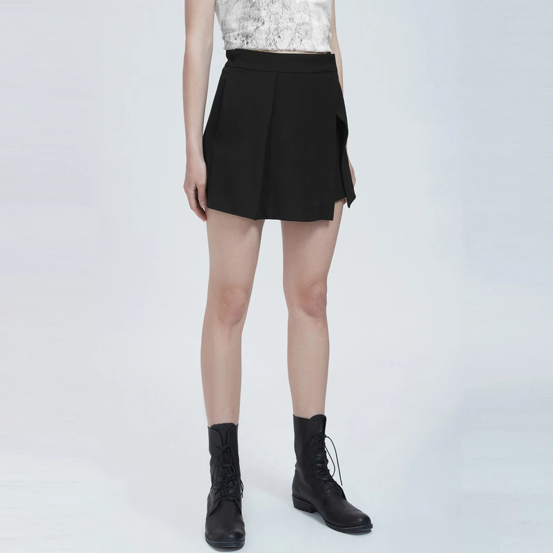 sdeer圣迪奥女装夏季时尚百搭休闲拼接黑色垂坠A字短裤S21280908