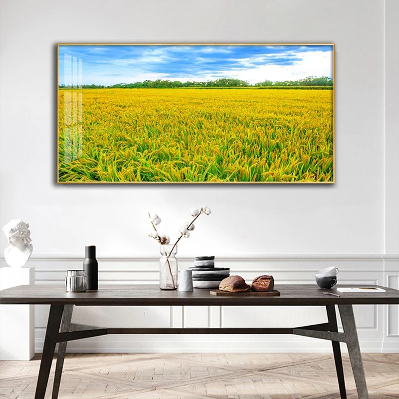 现代简约客厅沙发背景墙装饰画丰收餐厅挂画轻奢大气稻田风景壁画