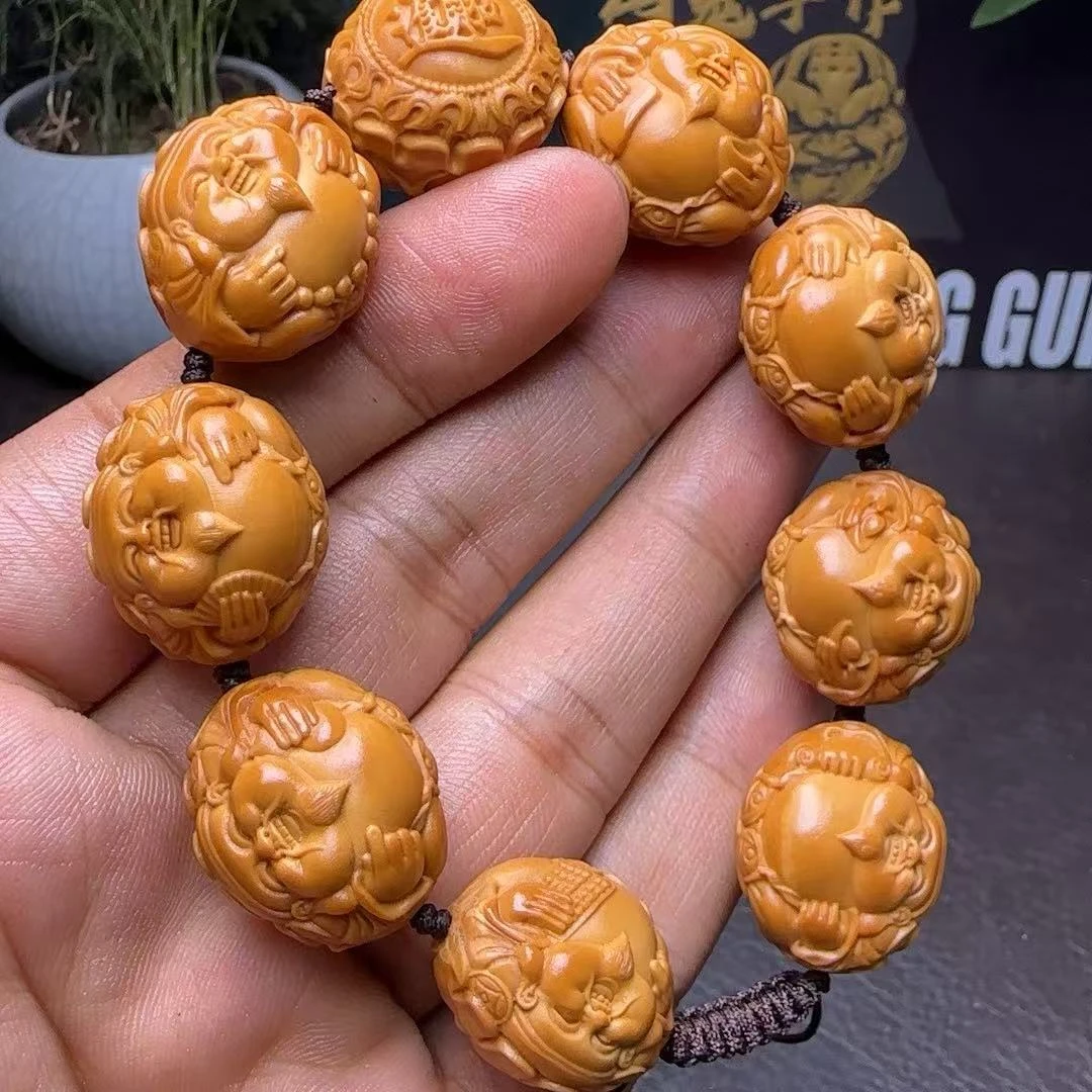 文玩橄榄核横财手串橄榄核雕手工精雕