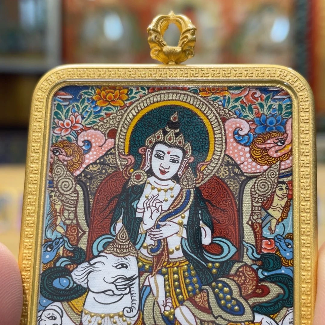 吊坠热贡纯手绘唐卡普贤菩萨