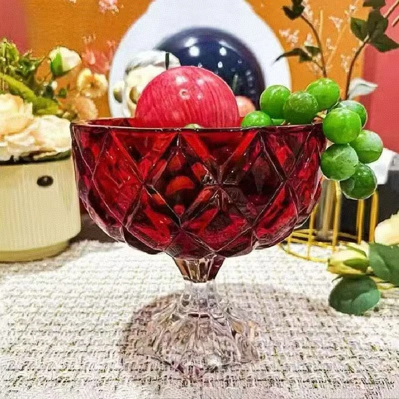 【大号】红色果欧式紫水晶高脚轻奢果盘高脚杯果斗糖干果桌面摆件