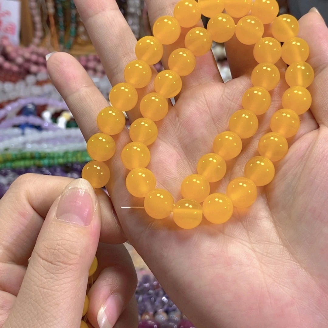 未镶嵌玛瑙/玉髓珠宝半成品A级鸡油黄玛瑙一条卡10mm