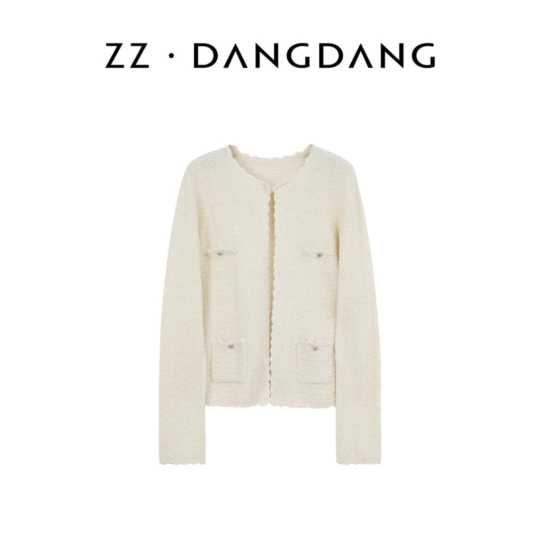 ZZ·DANGDANG秋冬精致100羊绒软糯小香风米白针织开衫外套21122104