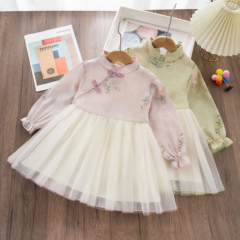 A字裙长袖女中国风酷洛米连衣裙公主裙复古女童裙子洋气旗袍