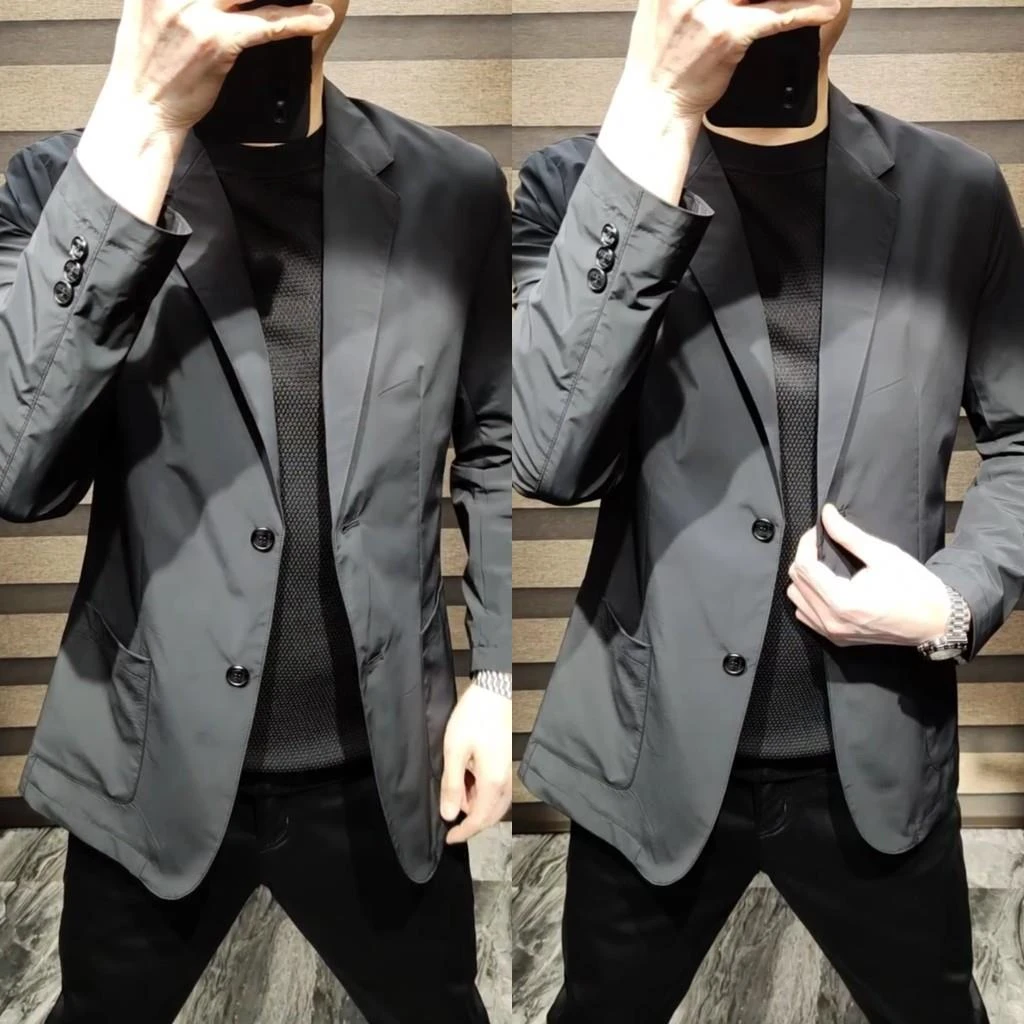 灏吉弧春秋季新款男士百搭弹力透气高级感西服时尚简约高品质便西