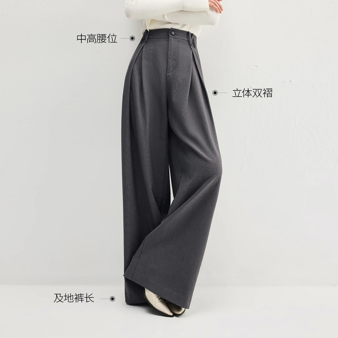 亦谷阔腿西装裤长款休闲裤女新款裤子G5CAK299-3