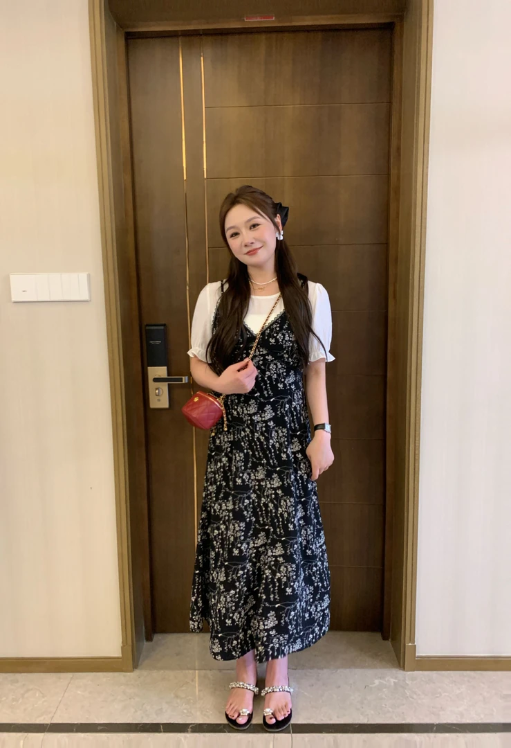 NANJIE/楠姐【慕时花期】假两件吊带拼接显瘦碎花连衣裙XNS6471