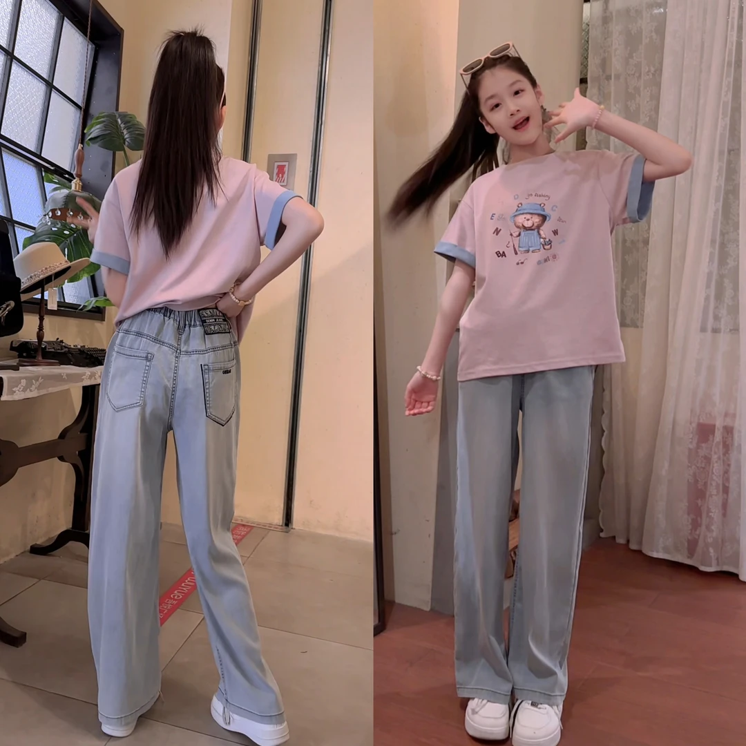 女童牛仔裤夏季2025新款儿童装薄款天丝裤子女大童韩版宽松阔腿裤