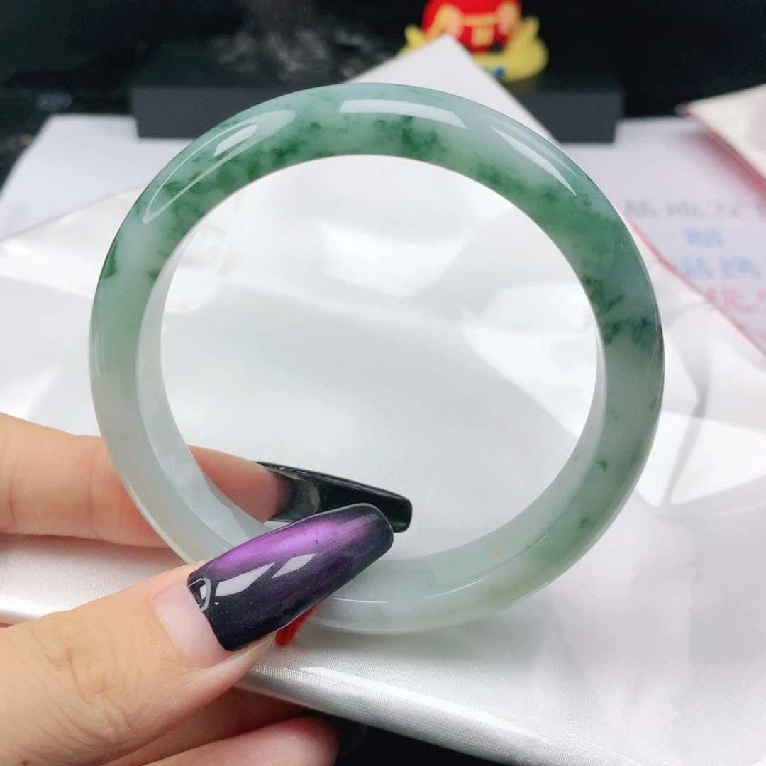 翡翠未镶嵌手镯翡翠57.6飘蓝花半山水正圈