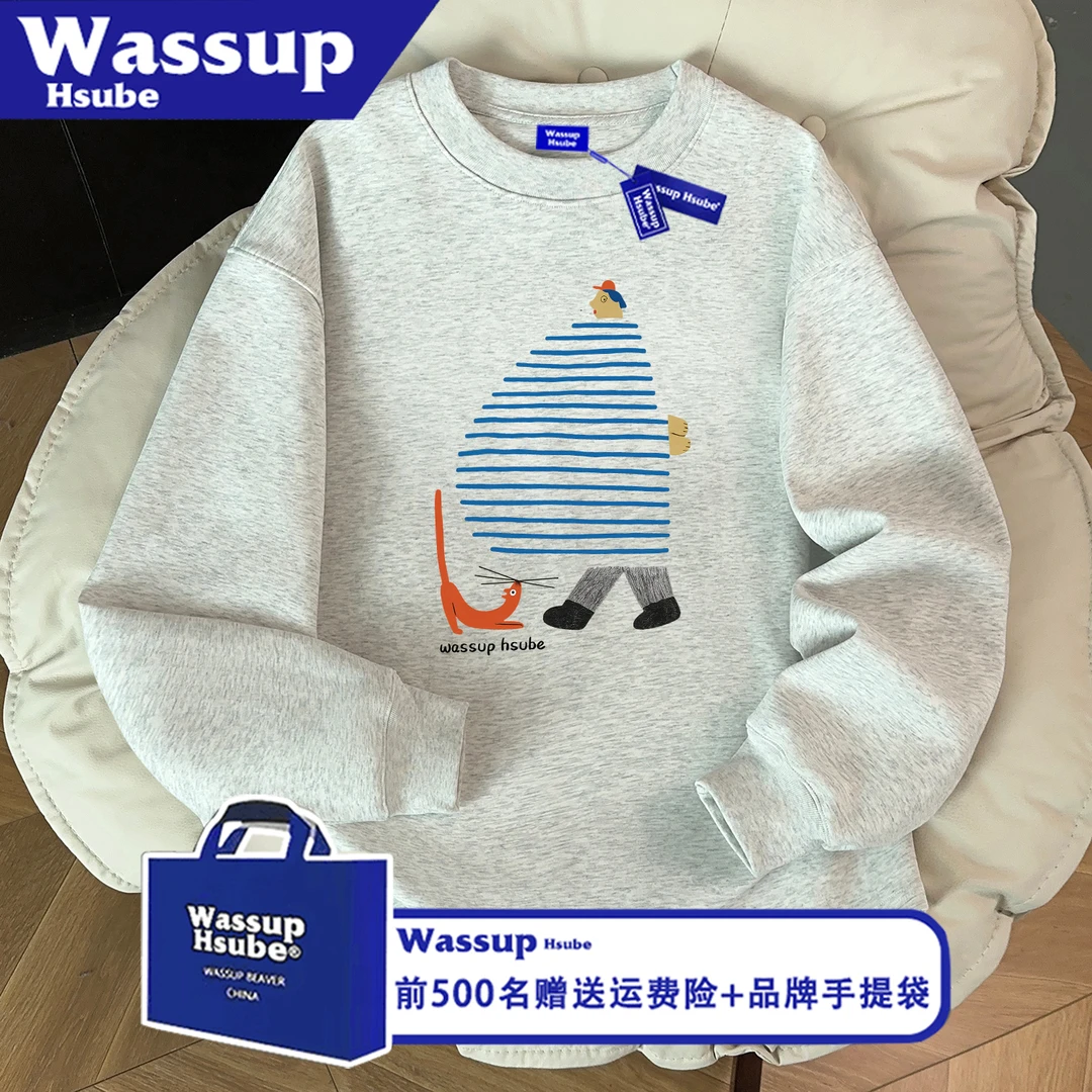 WASSUP HSUBE美式高街涂鸦狐狸大肚子印花短袖t恤男女休闲上衣ins