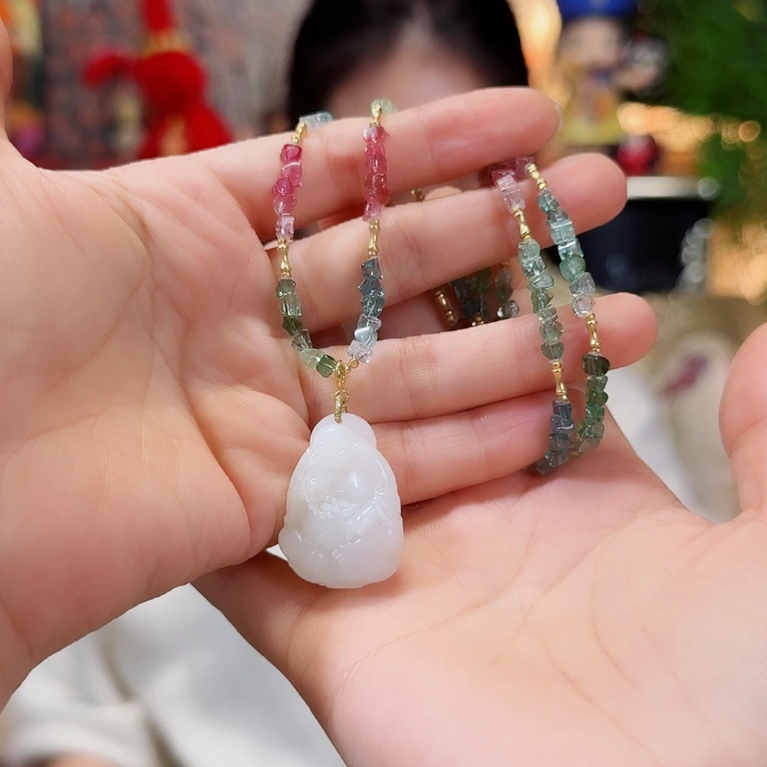 和田玉18K金镶嵌吊坠(不含链)