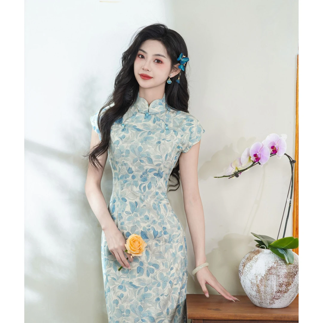 《笑春风》旗袍2025新款夏季改良年轻款少女新中式优雅气质曳地5902