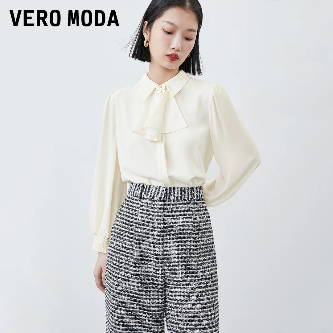 Vero Moda衬衫2025秋季新直筒可拆蝴蝶装饰七分袖上衣松弛感百搭