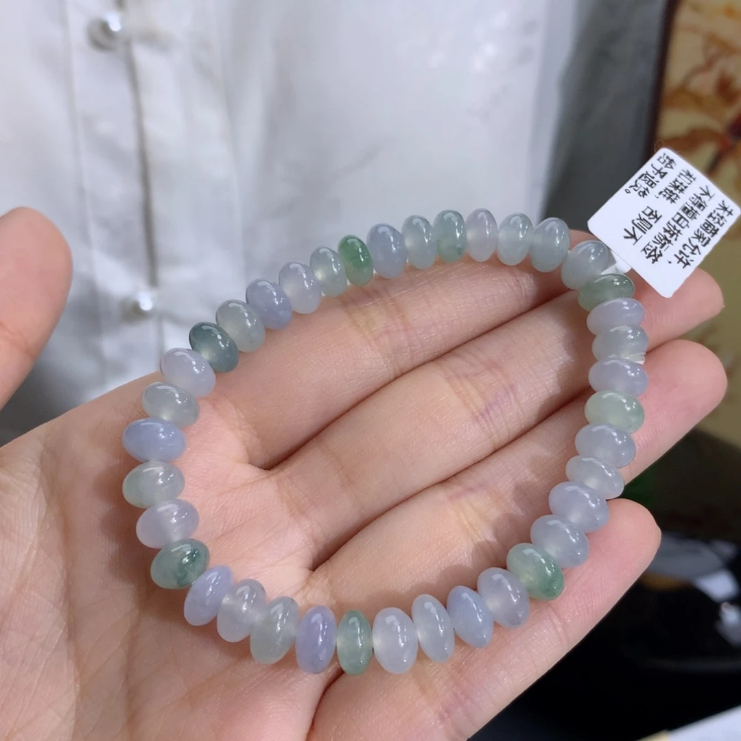 翡翠未镶嵌手串卡7.4马卡龙鼓珠