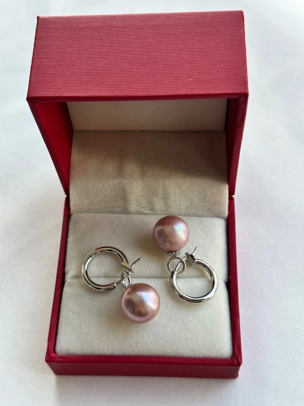 天然淡水珍珠一款三戴11-12mm高级气质极光炫彩紫珠水桶耳扣R1000