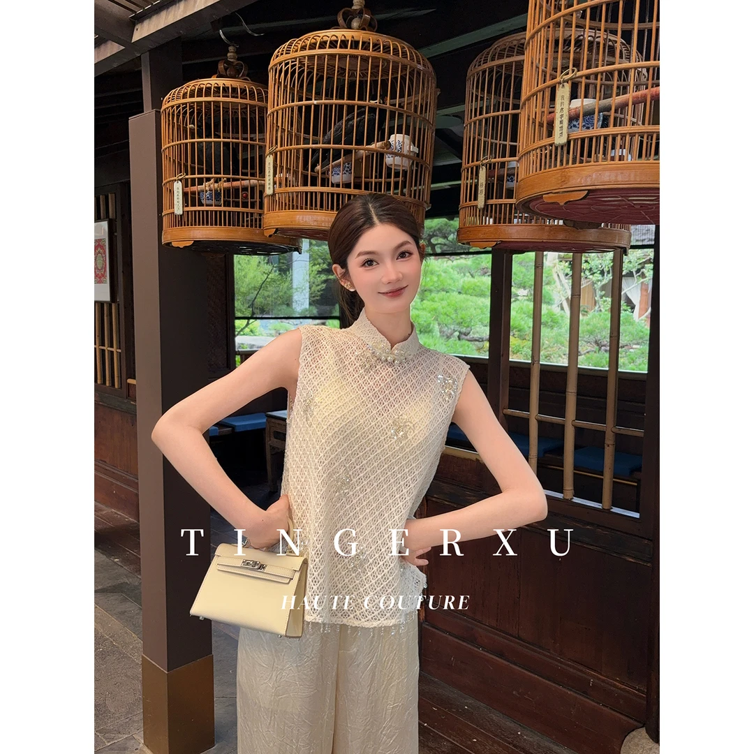 【月琉璃】TINGERXU 国风新中式女装无袖象牙白断面马甲+醋酸吊带裙