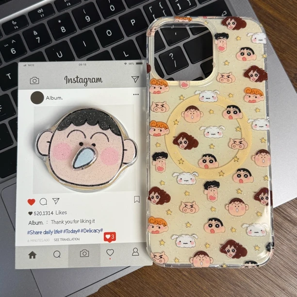 卡通动漫阿呆鼻涕转转乐磁吸支架手机壳适用苹果16可爱创意保护壳