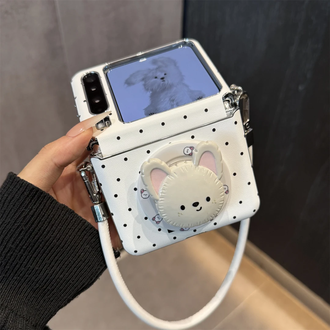 适用华为purax折叠屏手机壳纯色波点pocket2皮质立体狗狗磁吸支架