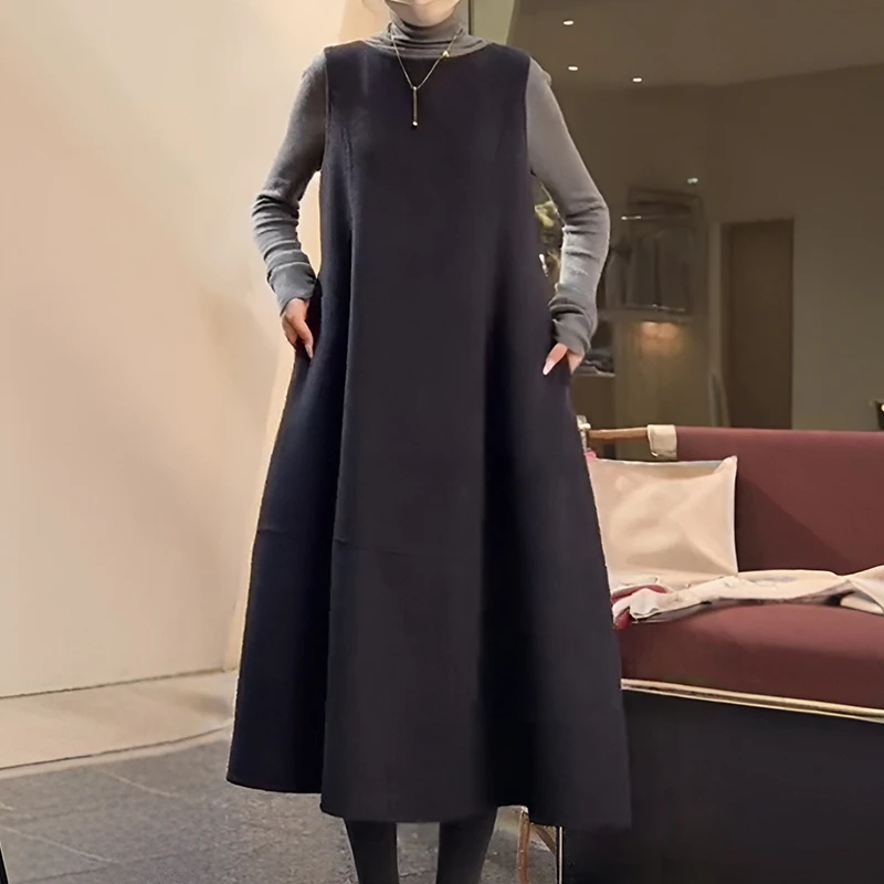 韩系通勤气质套装2025春秋新款显瘦打底衫无袖背心裙两件套