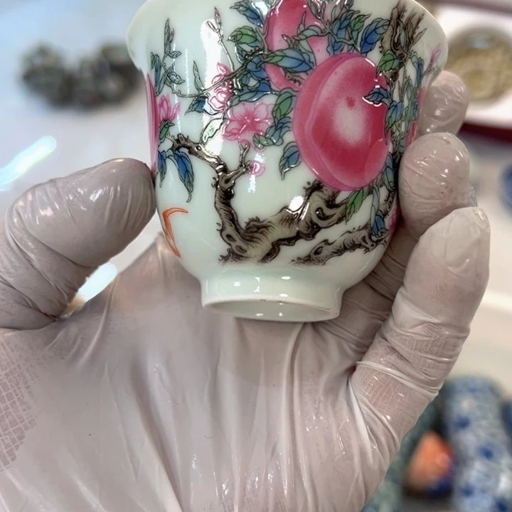 瓷片五彩桃子铃铛杯主人杯全品