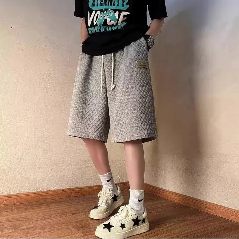 潮夏季青年五分裤短裤半裤男装运动中裤潮流百搭华夫格裤子