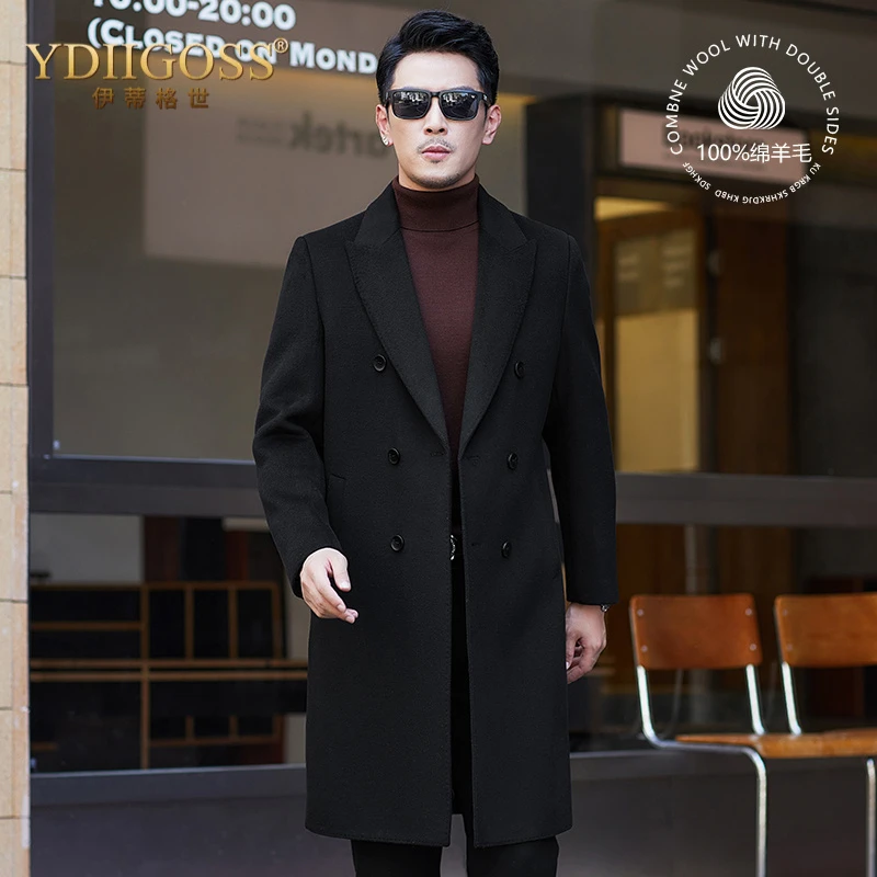 YDIIGOSS羊绒双面羊毛呢子大衣男士中年休闲商务秋冬季外套中长款
