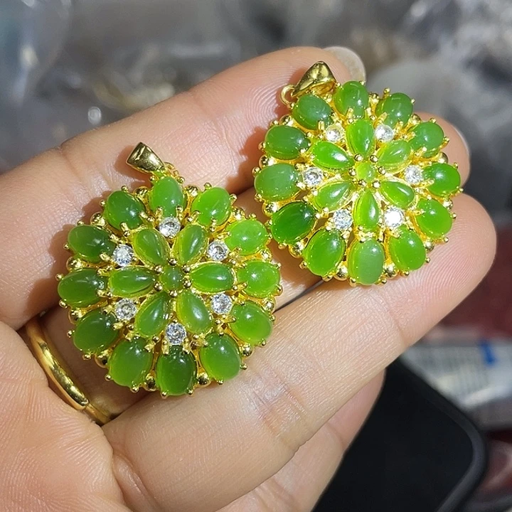 和田玉（碧玉）银S925镶嵌颈饰颜色多样性发货拍一发一