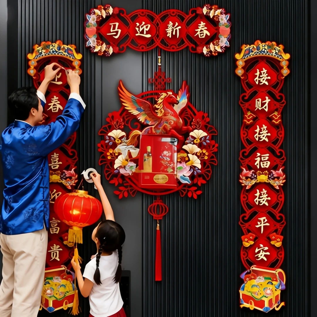 2026马年磁吸立体对联新年春节入户大门福字门贴装饰