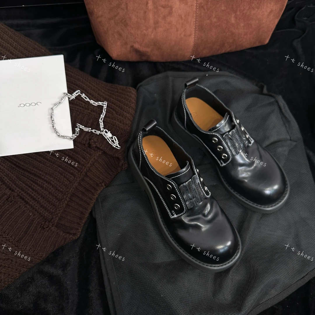 十七 shoes ~2025 欧洲站常规舒适学院风欧美风胶粘乐福鞋黑色