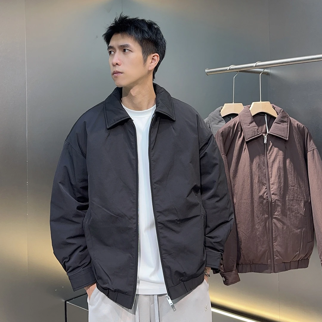 2025冬季新款老钱风高品质90绒轻薄羽绒服男纯色翻领保暖夹克外套