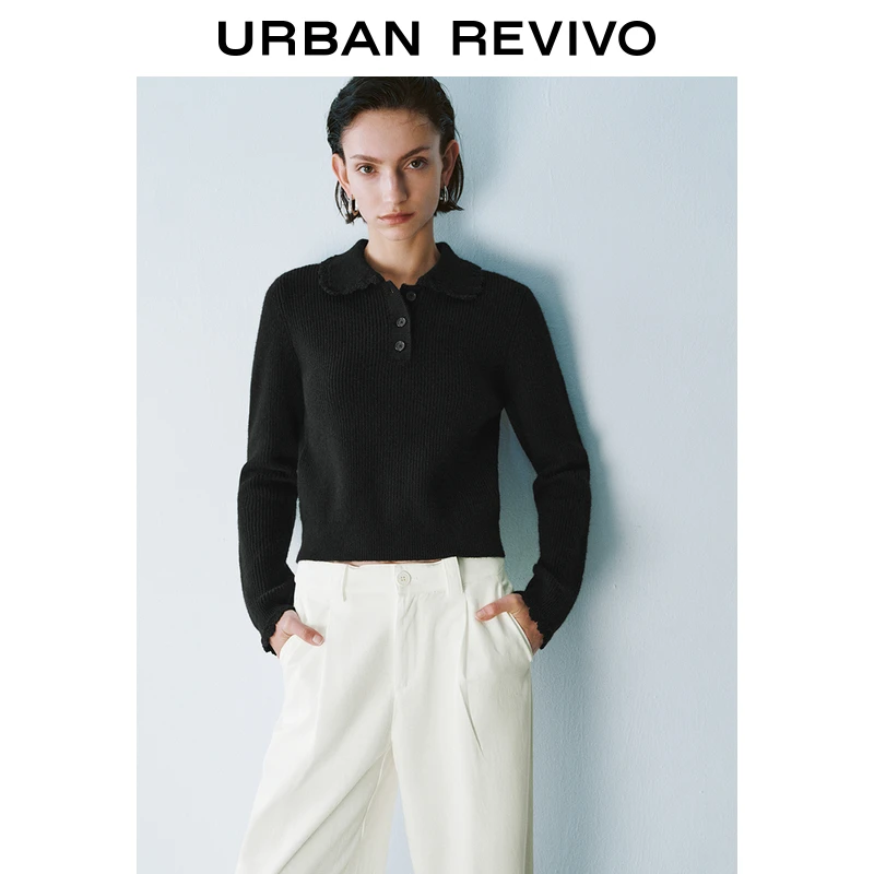 UR2025秋季新款女装复古休闲简约百搭翻领针织衫UYY950014
