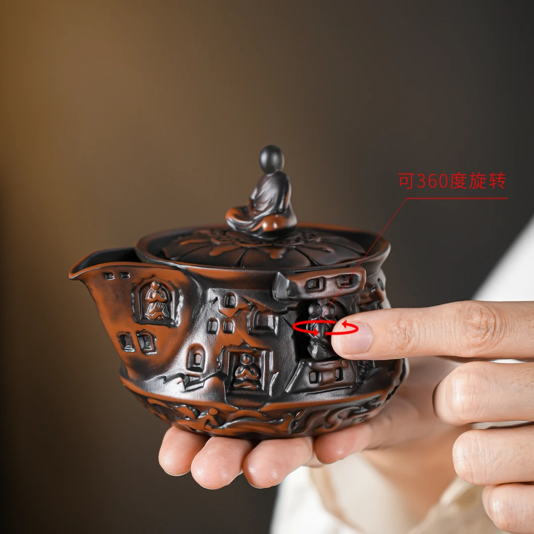 建水紫陶茶壶敦煌手抓壶功夫茶具手工泡茶壶干泡盘高档家用送礼
