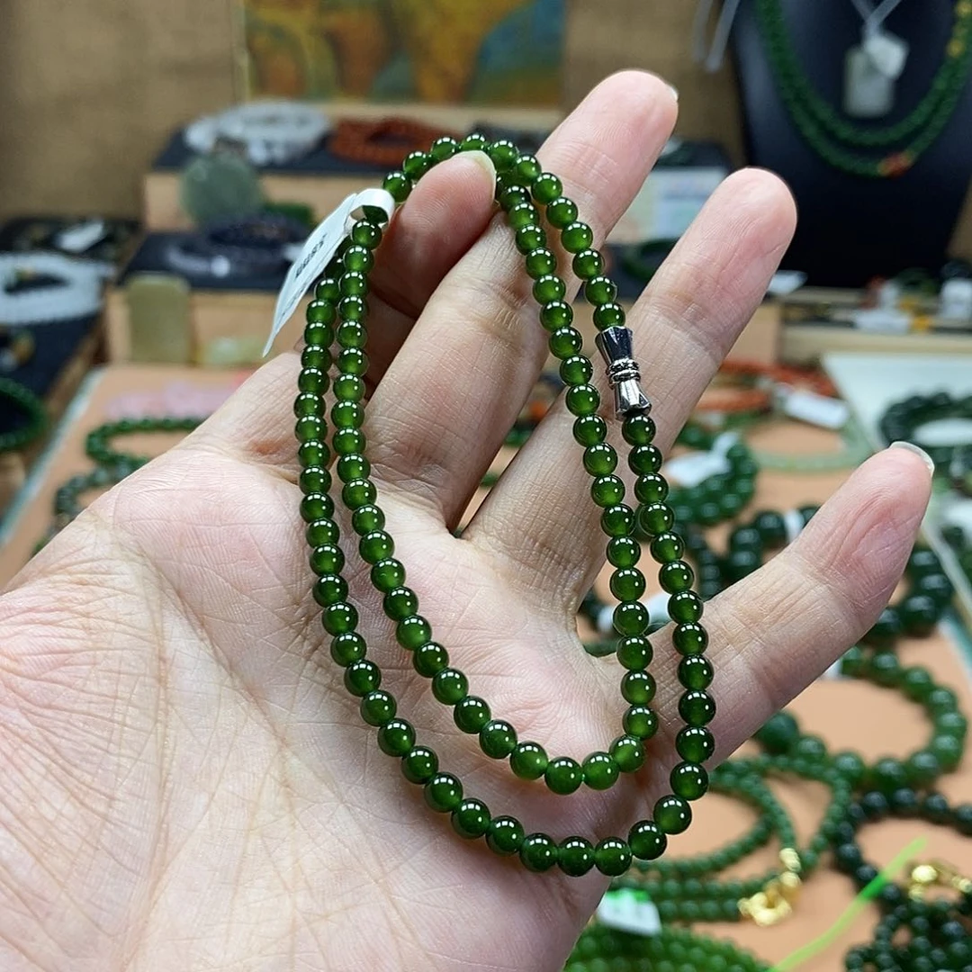 和田玉（碧玉）未镶嵌颈饰4mm菠菜