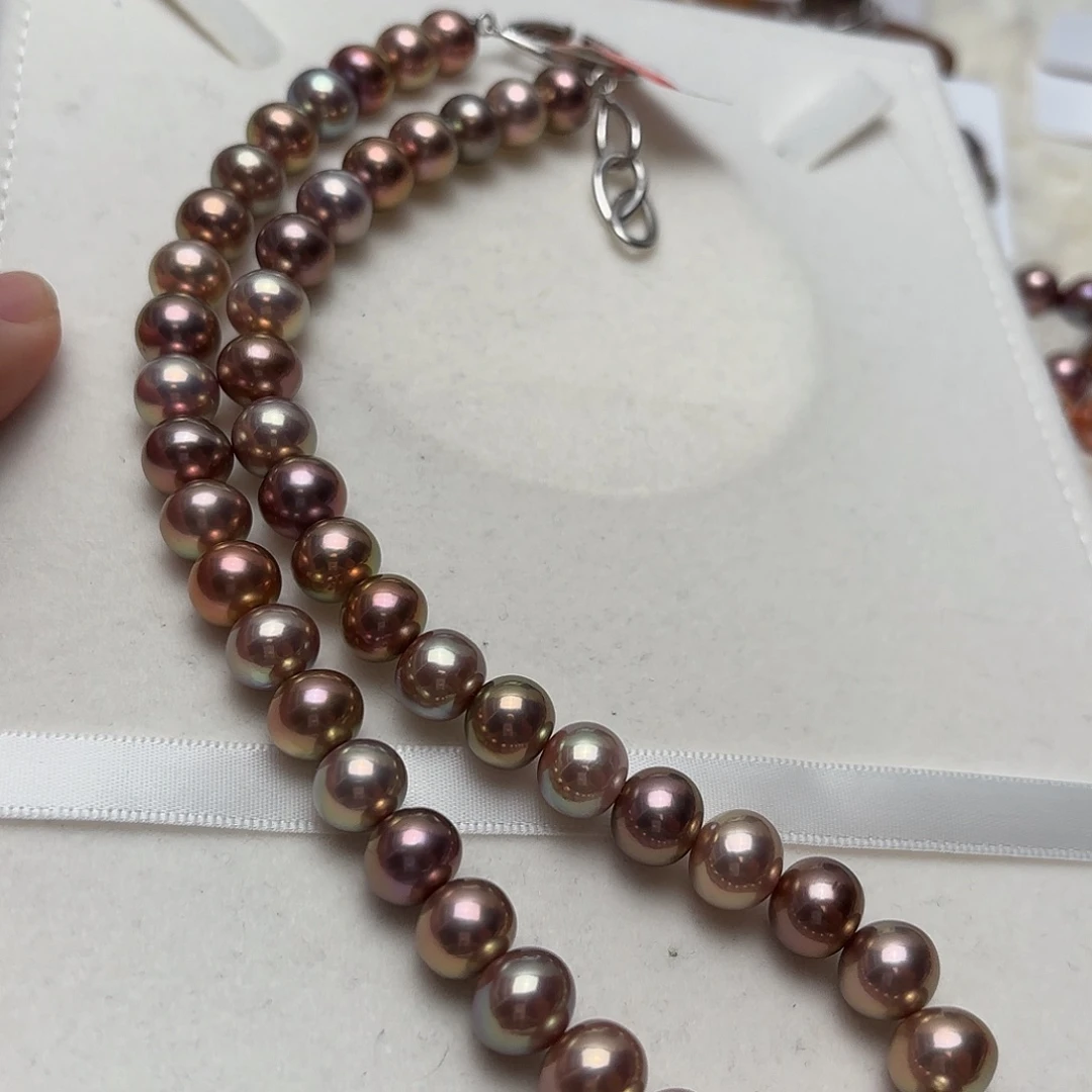 淡水珍珠颈饰银S925镶嵌9-12近圆牛油果