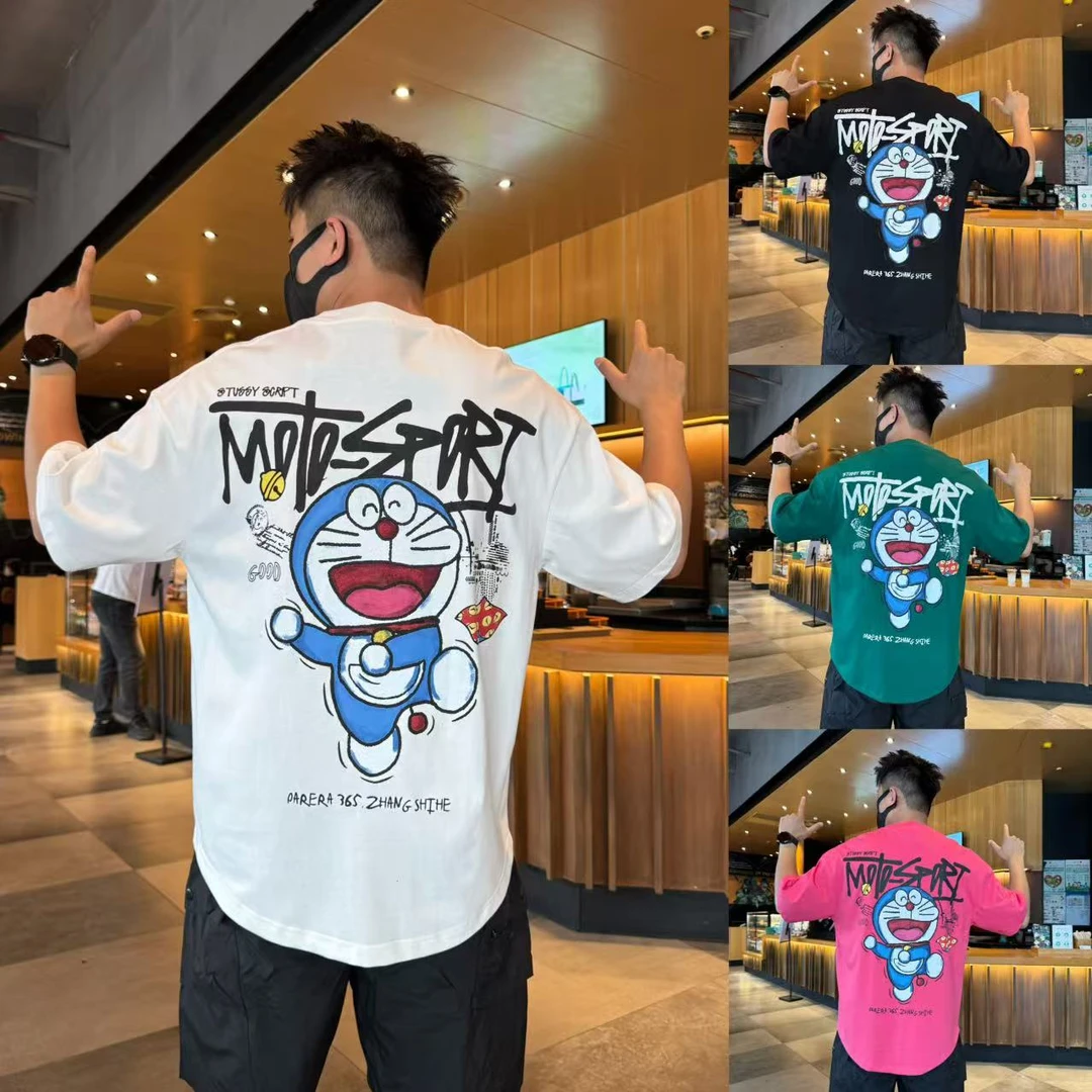 潮牌刺绣发泡男士短袖t恤透气舒适休闲百搭情侣青年宽松燕尾服