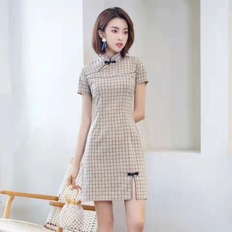 【1万人收藏】小个子旗袍少女2025新款年轻高端气质格子改良显瘦短