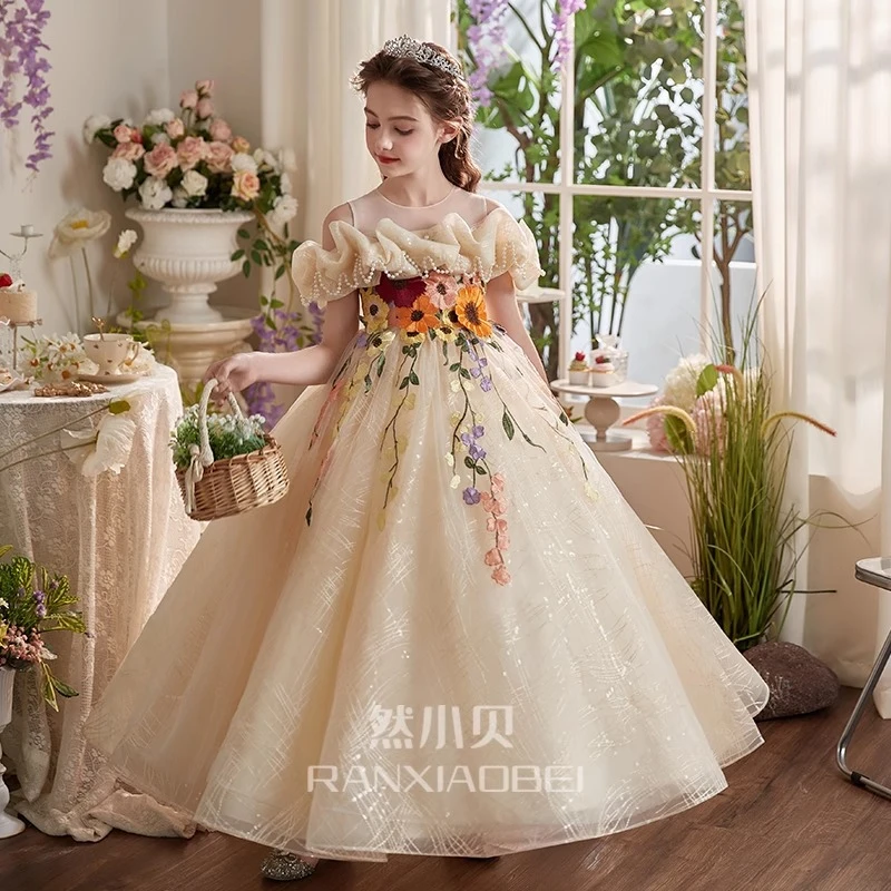 女童礼服高端轻奢小众花童婚礼绝美生日宴会主持人走秀钢琴演出服