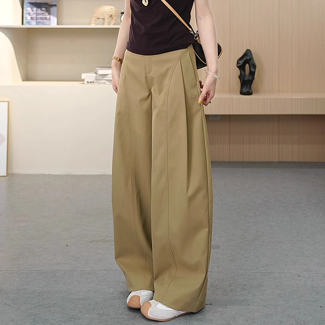 卡其色弯刀阔腿裤女高级感垂感2025新款爆款高腰显瘦休闲裤宽松