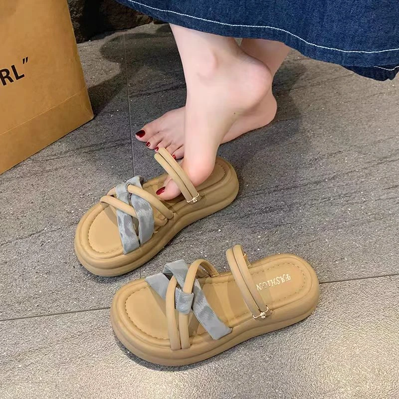 夏季厚底一字拖不累脚外穿拖鞋网红凉拖鞋凉鞋度假风4公分