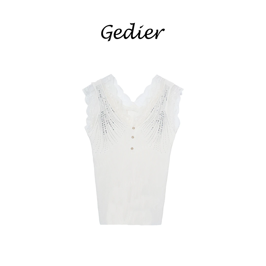 【艺菲专属】“主播同款”蕾丝拼接修身显瘦无袖百搭针织背心MCJ0072