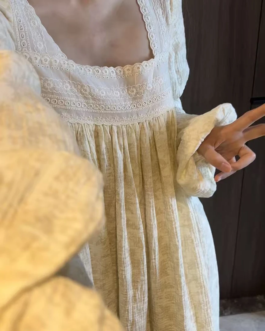 FUENYOU纯棉睡衣女春秋长袖高级感可外穿纱布女士时尚家居睡裙