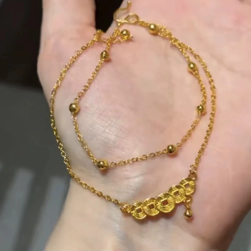 【清货专属链接】 JL4033 五帝钱圆环双层脚链