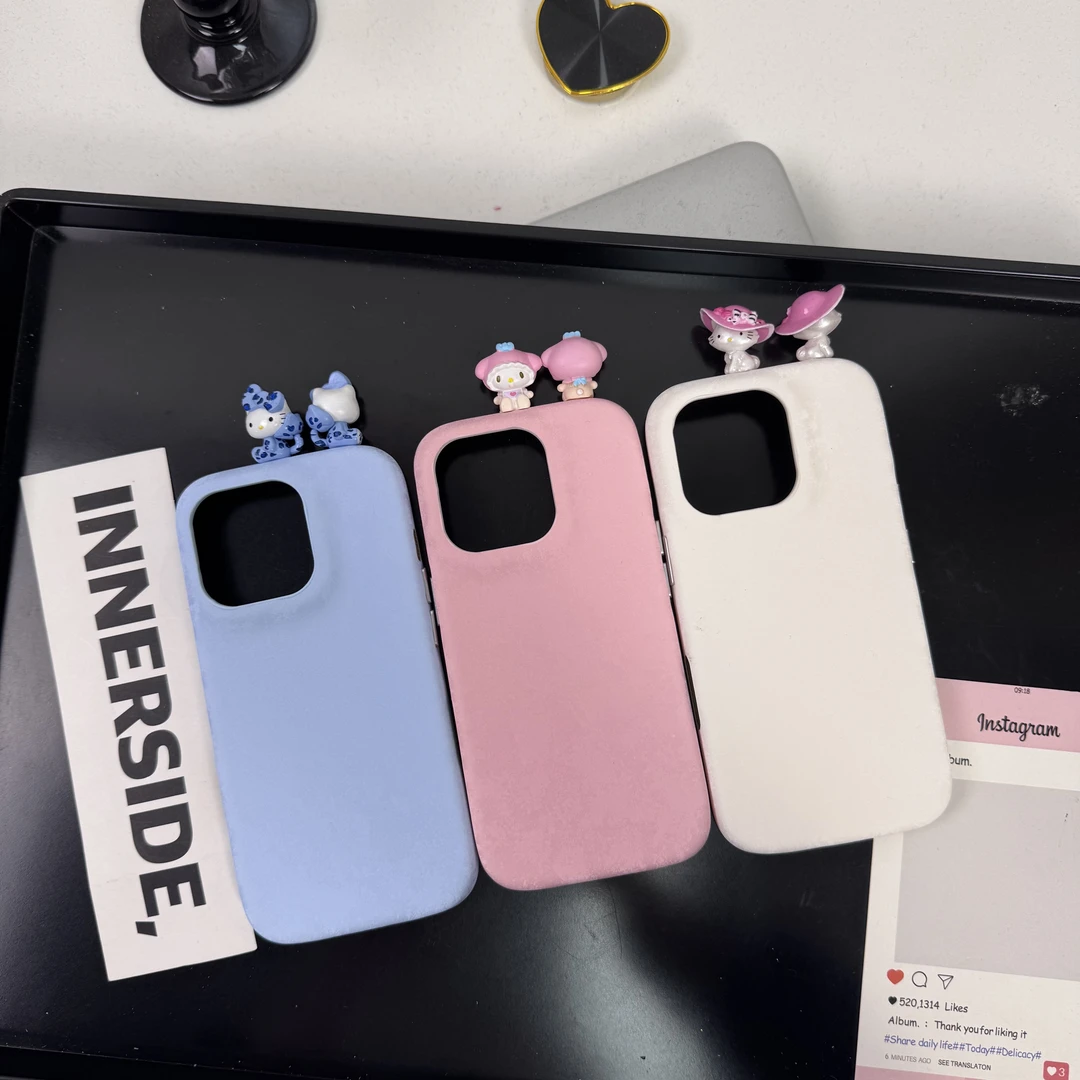 INS简约个性纯色丝绒适用于iPhone15公仔16pro绒布16promax壳