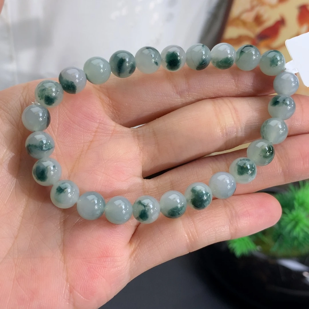 翡翠未镶嵌手串卡7胶润飘花手串