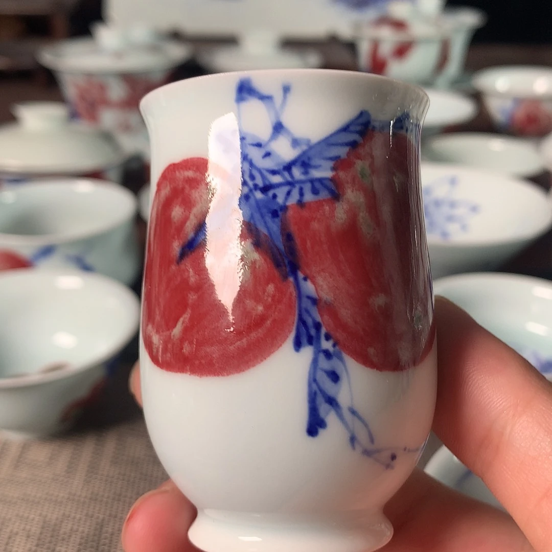 杯原矿青花釉里红瓷器