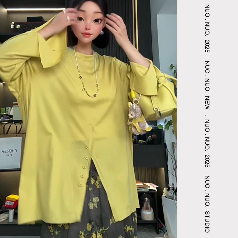 （克拉恋人）2025夏季新款T恤休闲百搭宽松中长款韩版气质外套女