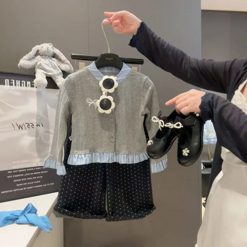 花边开衫韩版毛衣可爱新款儿童打底衫潮流纯色上女童秋冬款