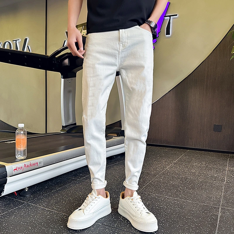 裤子男款夏季男士水洗弹力牛仔裤韩版修身小脚裤痞帅潮流休闲长裤
