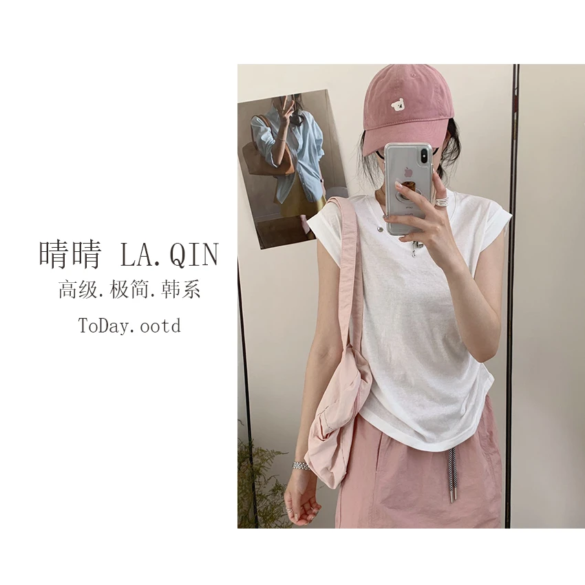 晴晴家-【V领收腰T】韩系时尚休闲百搭收腰显瘦V领短袖T恤5580