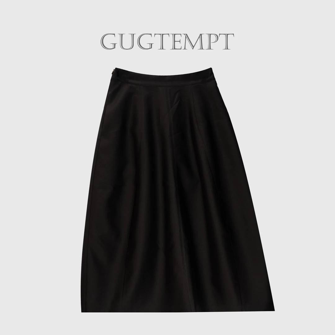 【GUGTEMPT】秋新款32姆米双面真丝羊毛斜纹高定女中长半裙KBQ5282